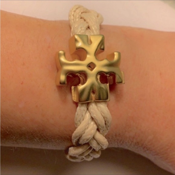 Tory Burch Roxanne Rolled Gold and white woven bracelet - Picture 3 of 4